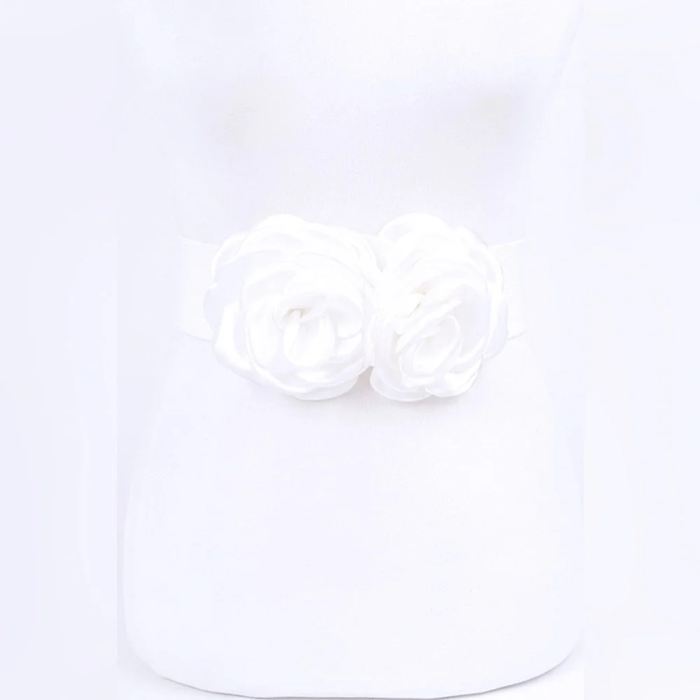 Satin Flower Elastic Waist Statement Belt